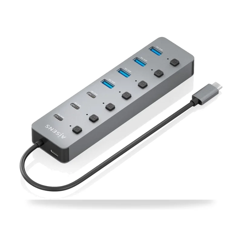 Hub USB Tipo-C 3.2 Aisens ASUC-8P044-GR/ 4xUSB/ 3xUSB Tipo-C/ 1xUSB Tipo-C PD/ Gris