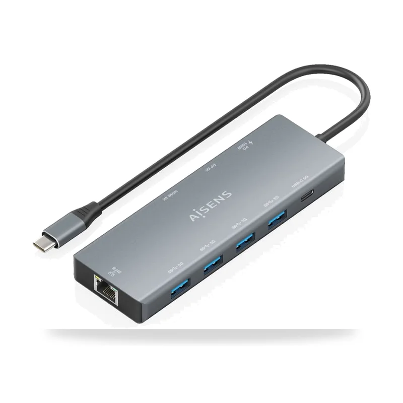 Docking USB Tipo-C Aisens ASUC-9P051-GR/ 1xDisplayPort/ 1xHDMI 4K/ 4xUSB/ 1xUSB Tipo-C/ 1xRJ45/ 1xUSB Tipo-C PD/ Gris