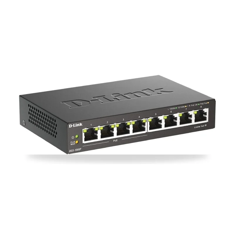 Switch D-Link DGS-1008P 8 Puertos/ RJ-45 Gigabit 10/100/1000/ PoE