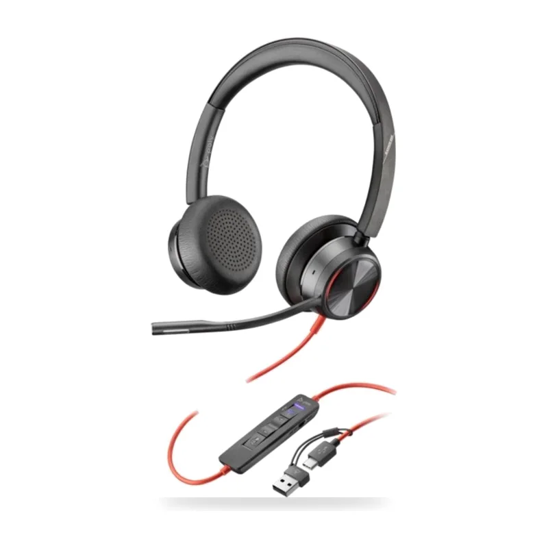 Auriculares Poly Blackwire 8225 para Microsoft Teams + Adaptador USB-C/A/ con Micrófono/ USB Tipo-C/ Negros