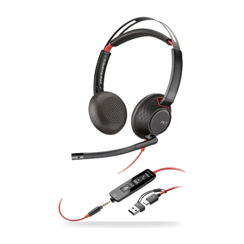 Auriculares Poly Blackwire 5220 + Adaptador USB-C/A/ con Micrófono/ Jack 3.5mm/ Negro