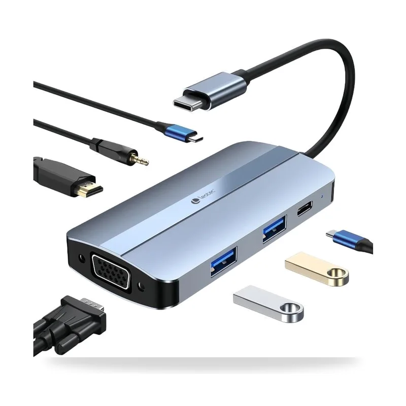 Docking USB Tipo-C Leotec LEDS04/ 2xUSB/ 1xUSB Tipo-C/ 1xUSB Tipo-C PD/ 1xHDMI 4K/ 1xVGA/ 1xAudio/ Azul