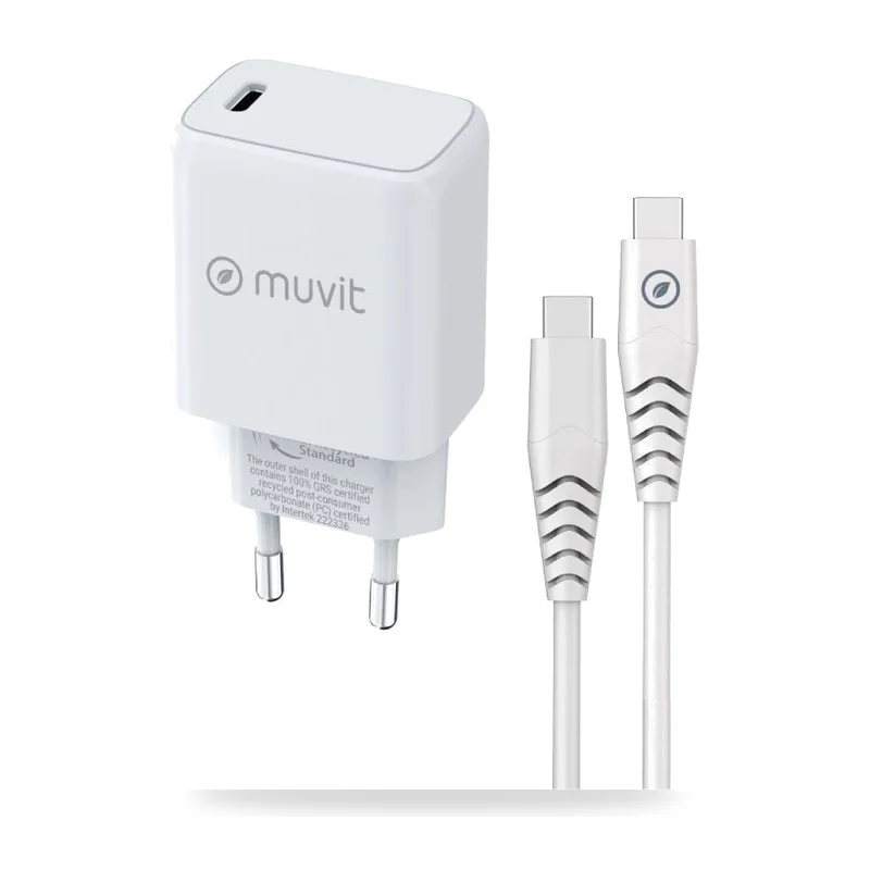 Cargador de Pared Muvit For Change MCPAK0044/ 1xUSB Tipo-C + Cable USB Tipo-C/ 20W