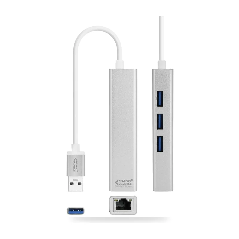 Hub USB 3.0 Nanocable 10.03.0403/ 3xUSB/ 1xRJ45/ Gris