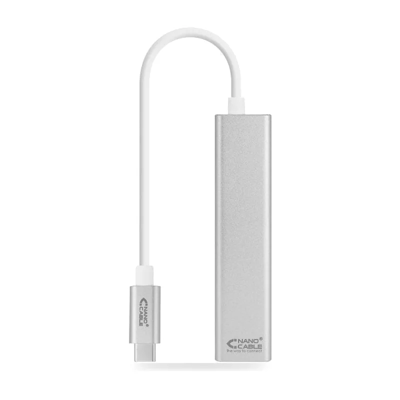 Hub USB Tipo-C Nanocable 10.03.0404/ 3xUSB/ 1xRJ45/ Gris