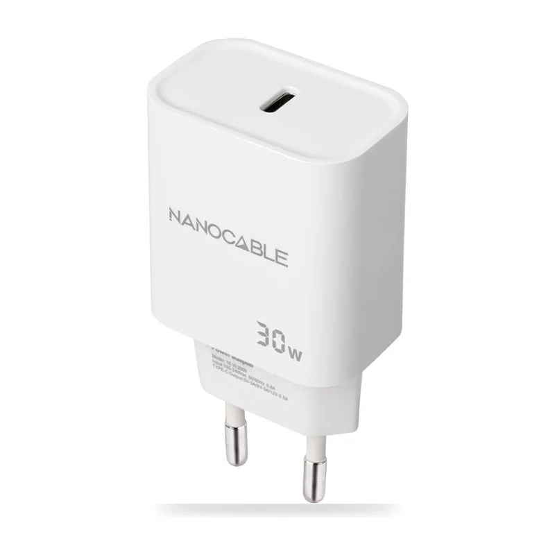Cargador de Pared Nanocable 10.10.2009/ 1xUSB Tipo-C/ 30W/ Blanco