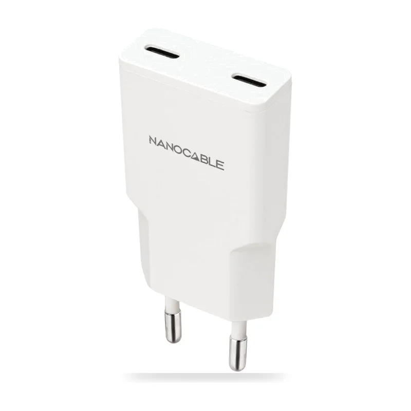 Cargador de Pared Nanocable 10.10.2023/ 2xUSB Tipo-C/ 20W/ Blanco