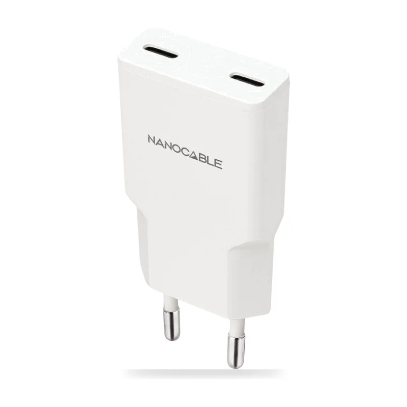 Cargador de Pared Nanocable 10.10.2026/ 2xUSB Tipo-C/ 25W/ Blanco