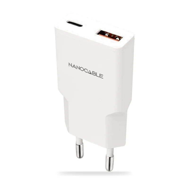 Cargador de Pared Nanocable 10.10.2028/ 1xUSB Tipo-C/ 1xUSB Macho/ 30W/ Blanco