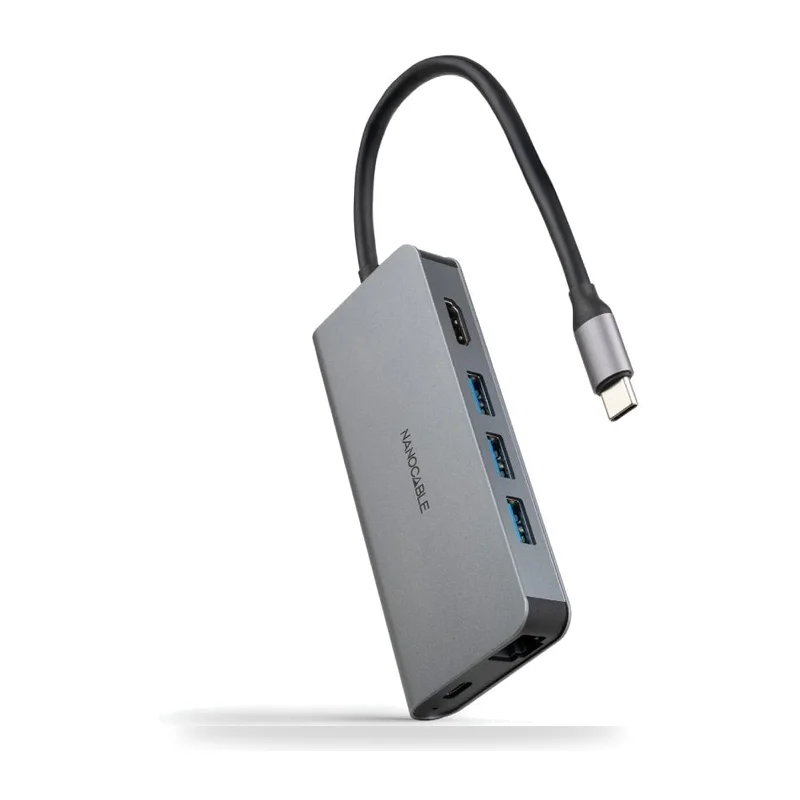 Docking Tipo-C Nanocable 10.16.4609/ 3xUSB/ 1xHDMI 4K/ 1xRJ45/ 1xLector tarjetas/ 1xUSB Tipo-C PD/ Gris