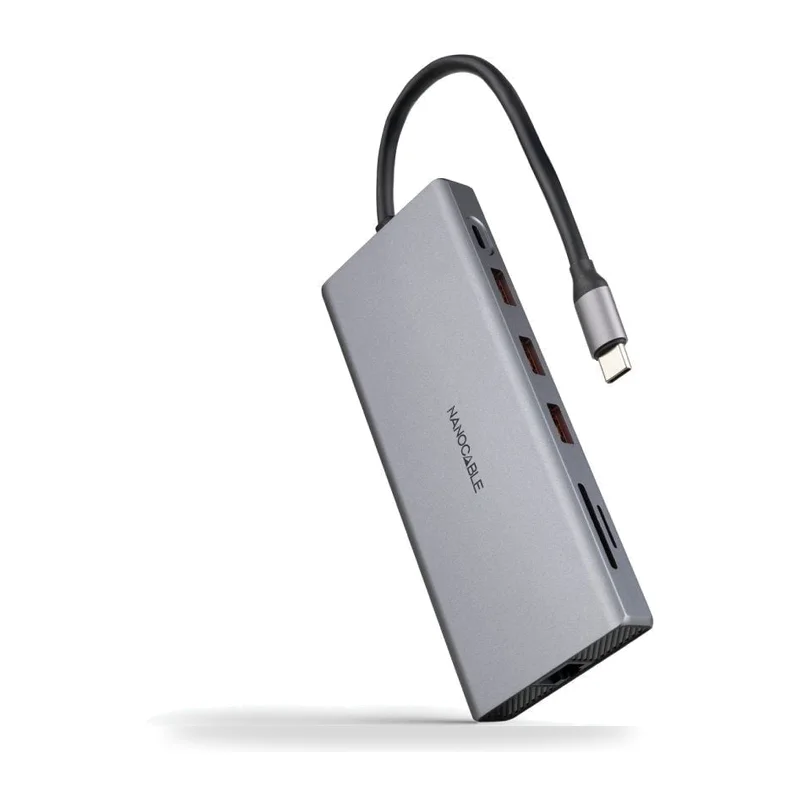 Docking Tipo-C Nanocable 10.16.4612/ 3xUSB/ 1xUSB Tipo-C/ 2xHDMI 4K/ 1xDisplayPort/ 1xRJ45/ 1xLector tarjetas/ 1xJack 3.5/ 1xUSB Tipo-C PD/ Gris