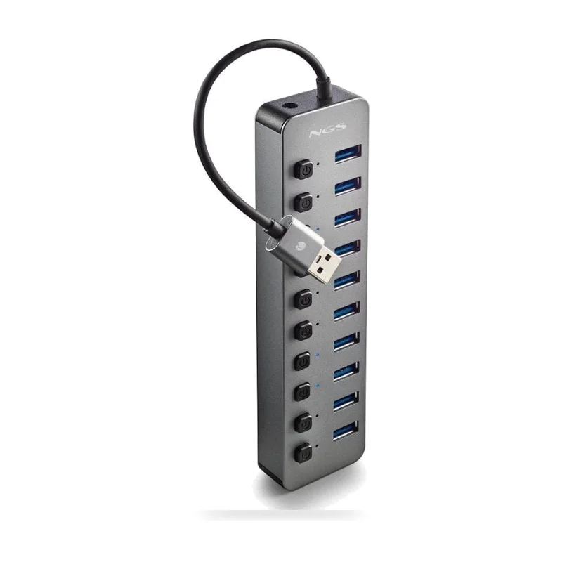 Hub USB NGS IHUB10/ 10xUSB 3.0/ Gris