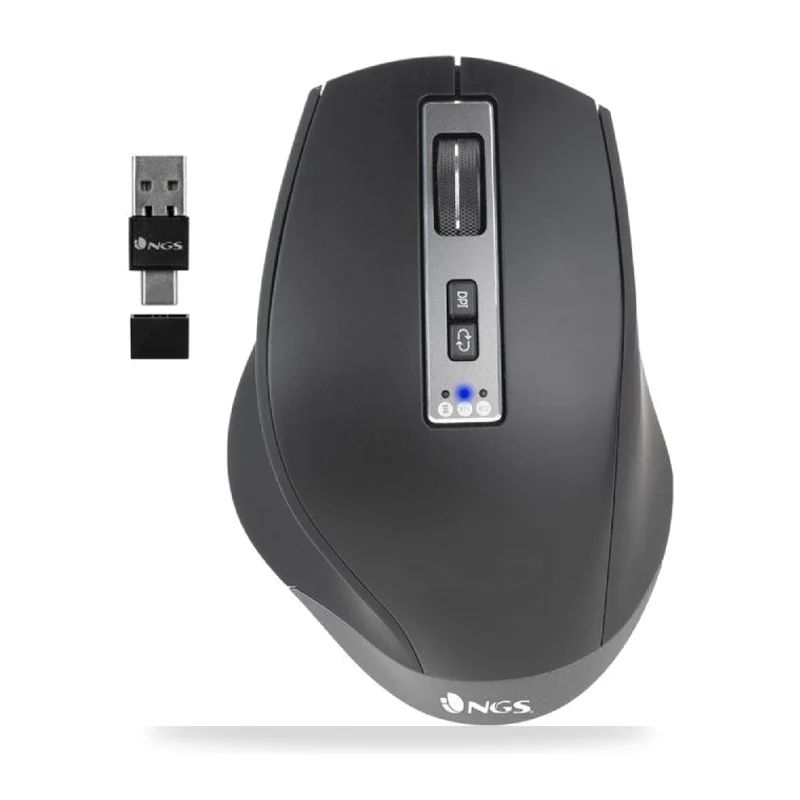 Ratón Ergonómico Inalámbrico NGS BLUR-RB/ Batería recargable/ Hasta 3200 DPI/ Negro