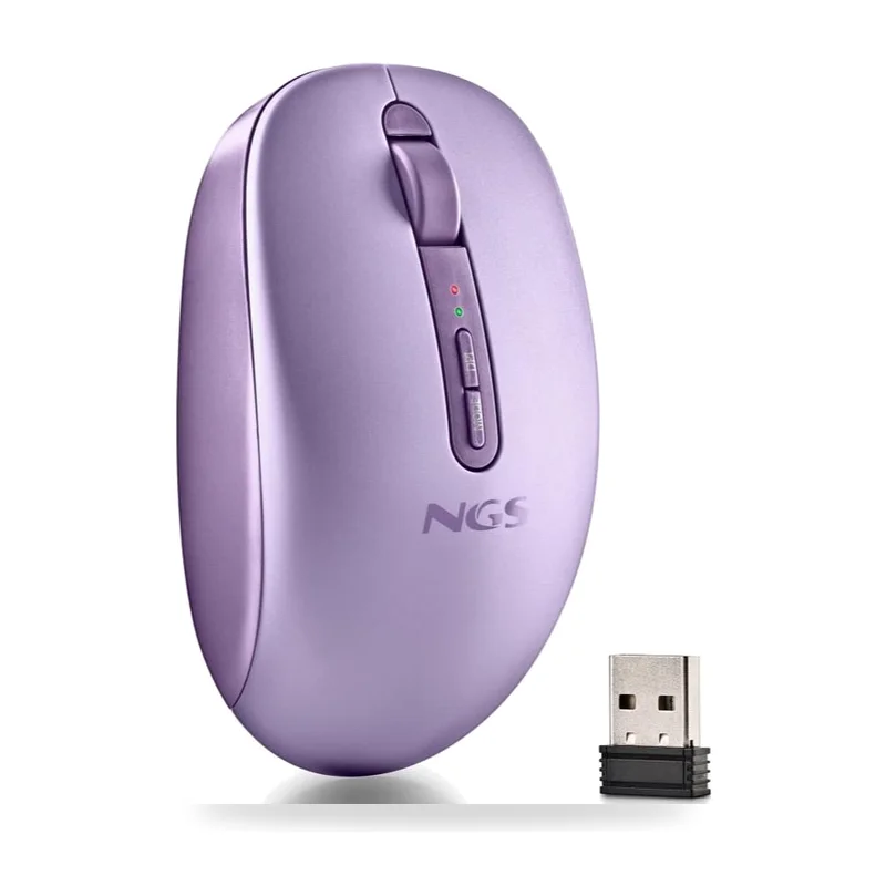 Ratón Ergonómico Inalámbrico NGS Fog Dual FOGDUALPURPLE Silencioso/ Hasta 1600 DPI/ Púrpura