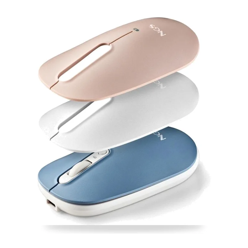 Ratón Inalámbrico NGS Shell-RB/ Batería recargable/ Hasta 1600 DPI/ Azul/ Blanco/ Rosa