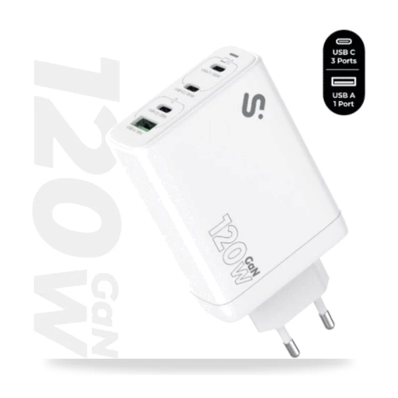 Cargador de Pared GaN Subblim 120W Charger USB C+C+C+A/ 3xUSB Tipo-C/ 1xUSB/ 120W