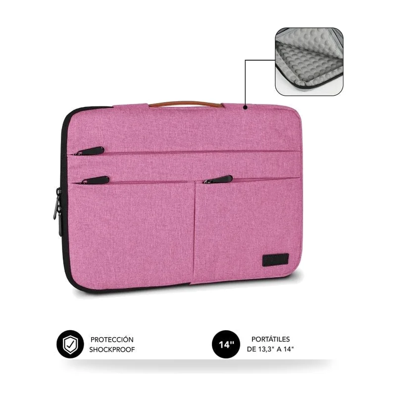 Funda Subblim Air Padding 360 Sleeve para Portátiles hasta 14"/ Rosa
