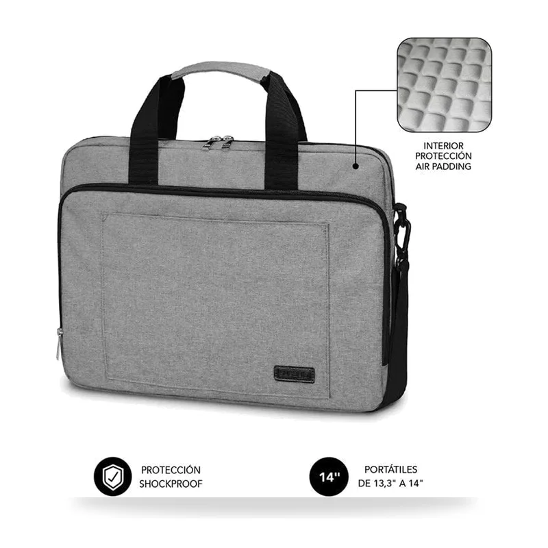 Maletín Subblim Air Padding Laptop Bag para Portátiles hasta 14"/ Cinta para Trolley/ Gris