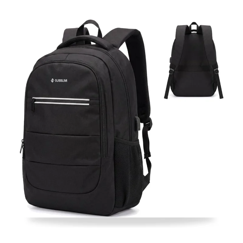 Mochila Subblim City Plus 26L Backpack para Portátiles hasta 16"/ Puerto USB/ Repelente al agua/ Reflectante/ Cinta para Trolley/ Negra