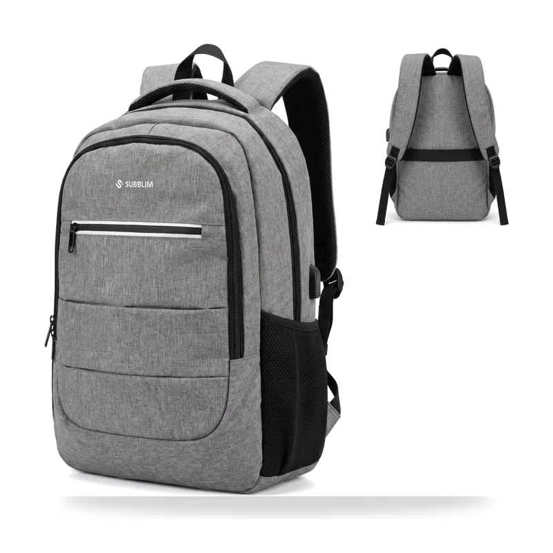 Mochila Subblim City Plus 26L Backpack para Portátiles hasta 16"/ Puerto USB/ Repelente al agua/ Reflectante/ Cinta para Trolley/ Gris