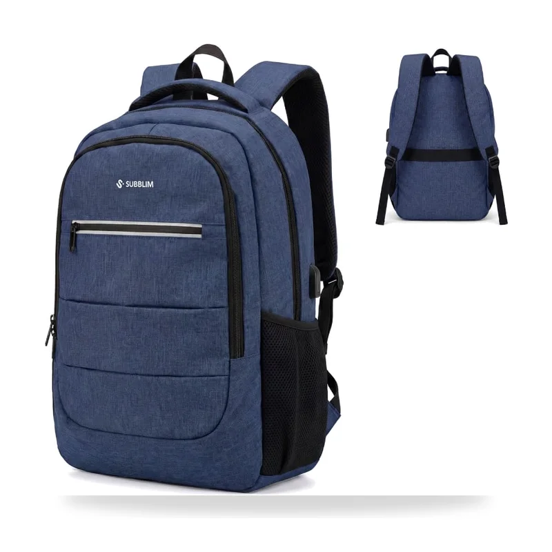 Mochila Subblim City Plus 26L Backpack para Portátiles hasta 16"/ Puerto USB/ Repelente al agua/ Reflectante/ Cinta para Trolley/ Azul