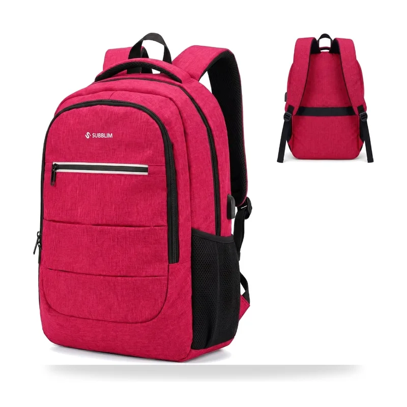 Mochila Subblim City Plus 26L Backpack para Portátiles hasta 15.6"/ Puerto USB/ Repelente al agua/ Reflectante/ Cinta para Trolley/ Roja