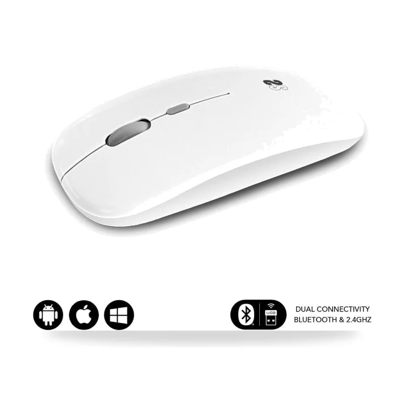 Ratón Inalámbrico Subblim Dual Flat/ Batería recargable/ Hasta 1600 DPI/ Blanco