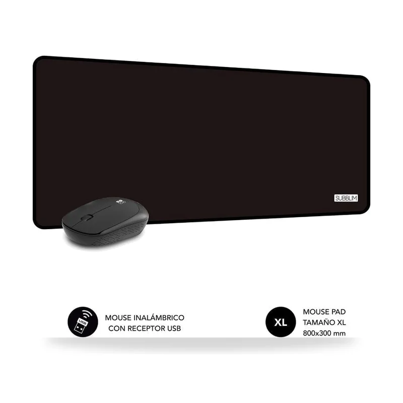 Set Ratón Inalámbrico y Alfombrilla Subblim Harmony Black/ hasta 1200 DPI