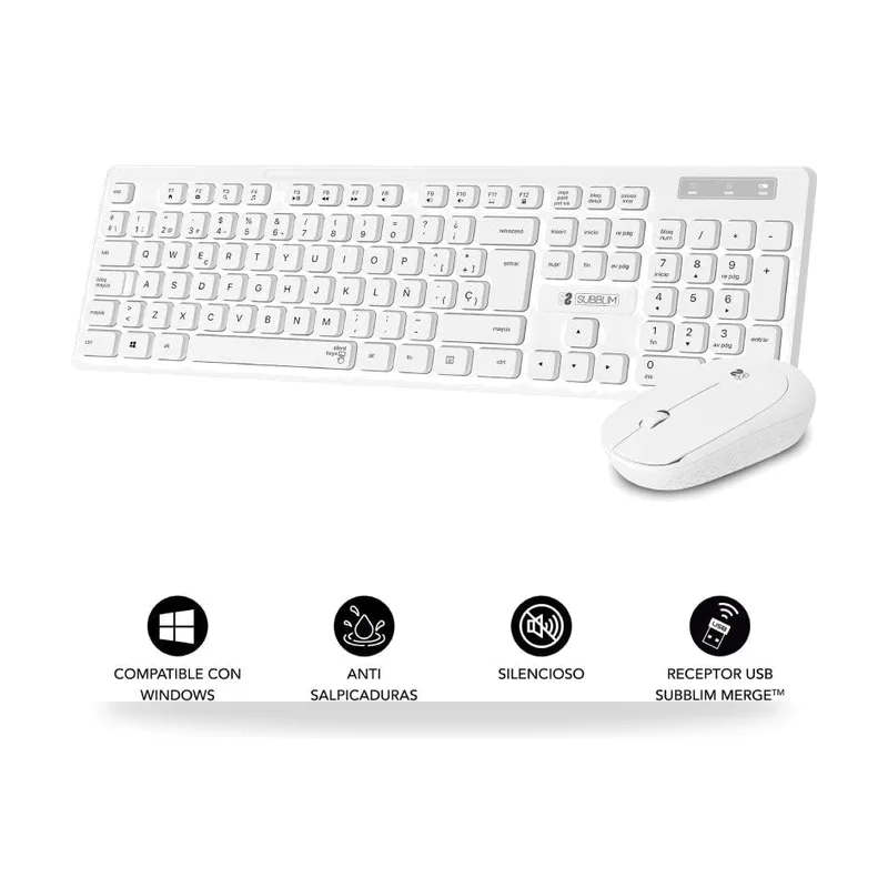 Teclado y Ratón Subblim Combo Business Slim Silencioso Inalámbrico/ Blanco