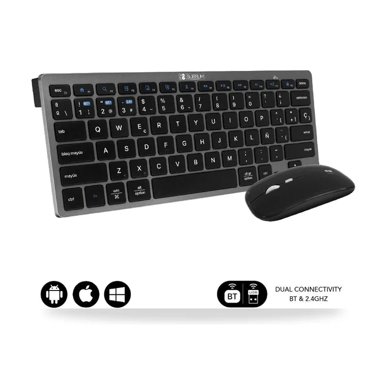 Teclado y Ratón Inalámbrico Subblim OCO020 Combo Multidispositivo Compacto/ Gris
