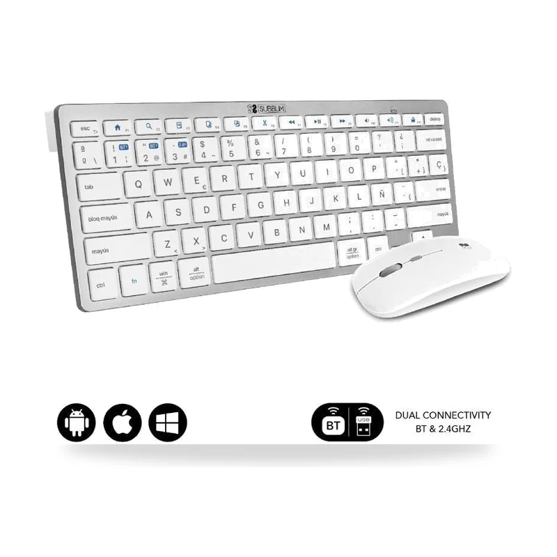 Teclado y Ratón Inalámbrico Subblim OCO010 Combo Multidispositivo Compacto/ Plata
