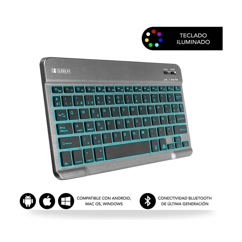Teclado Compacto Inalámbrico Subblim Smart Backlit/ Gris
