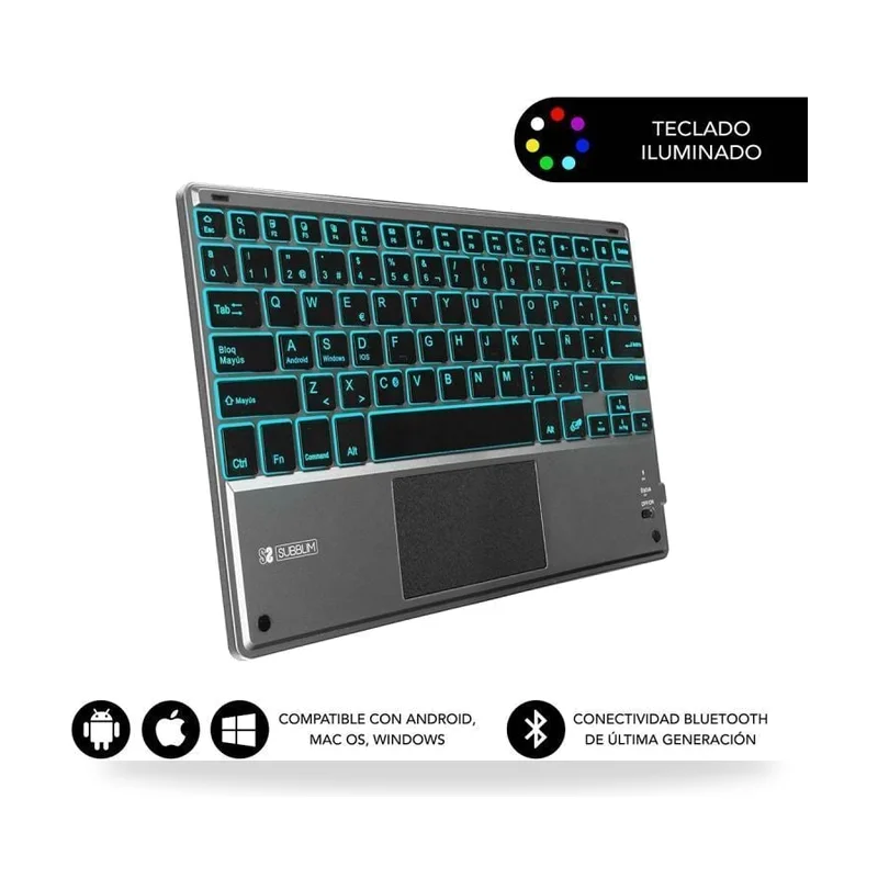 Teclado Compacto Inalámbrico Subblim Touchpad Smart Blacklit/ Gris