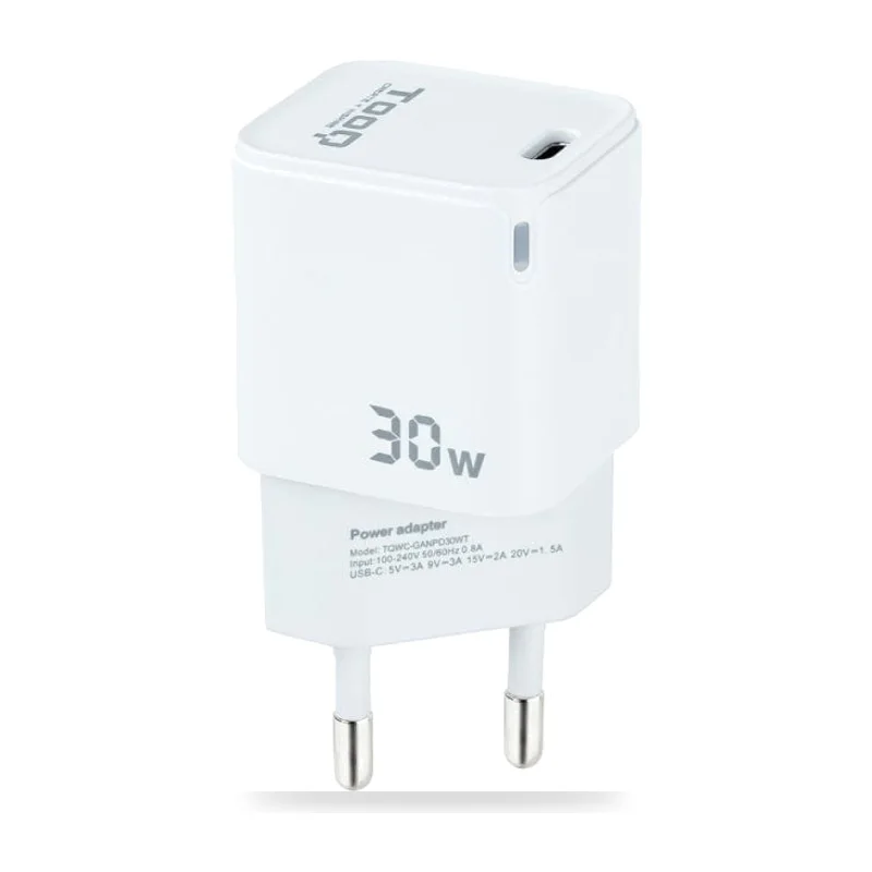 Cargador de Pared GaN TooQ TQWC-GANPD30WT/ 1xUSB Tipo-C/ 30W