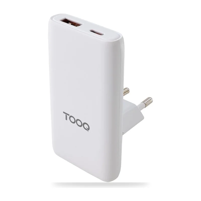 Cargador de Pared Universal GaN para Viaje TooQ TQWC-GANSL65W1A1C/ 1xUSB Tipo-C/ 1xUSB/ 65W