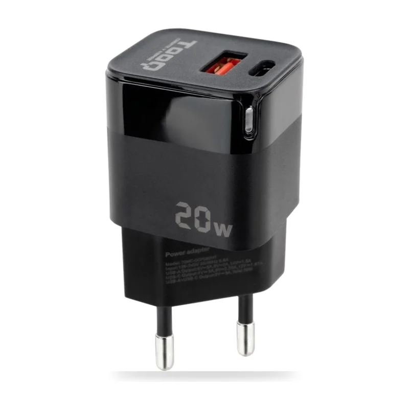 Cargador de Pared TooQ TQWC-QCPD20/ 1xUSB Tipo-C/ 1xUSB/ 20W