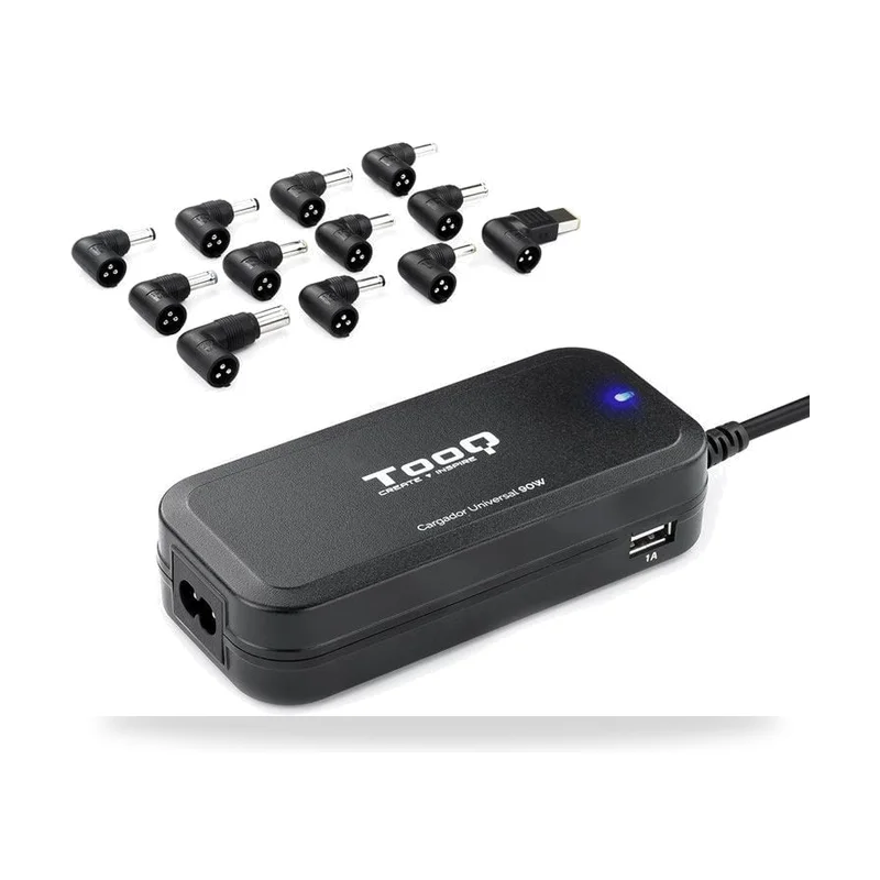 Cargador de Portátil TooQ TQLC-90BS02AT/ 90W/ 2xUSB/ Automático/ 12 Conectores/ Voltaje 12-20V