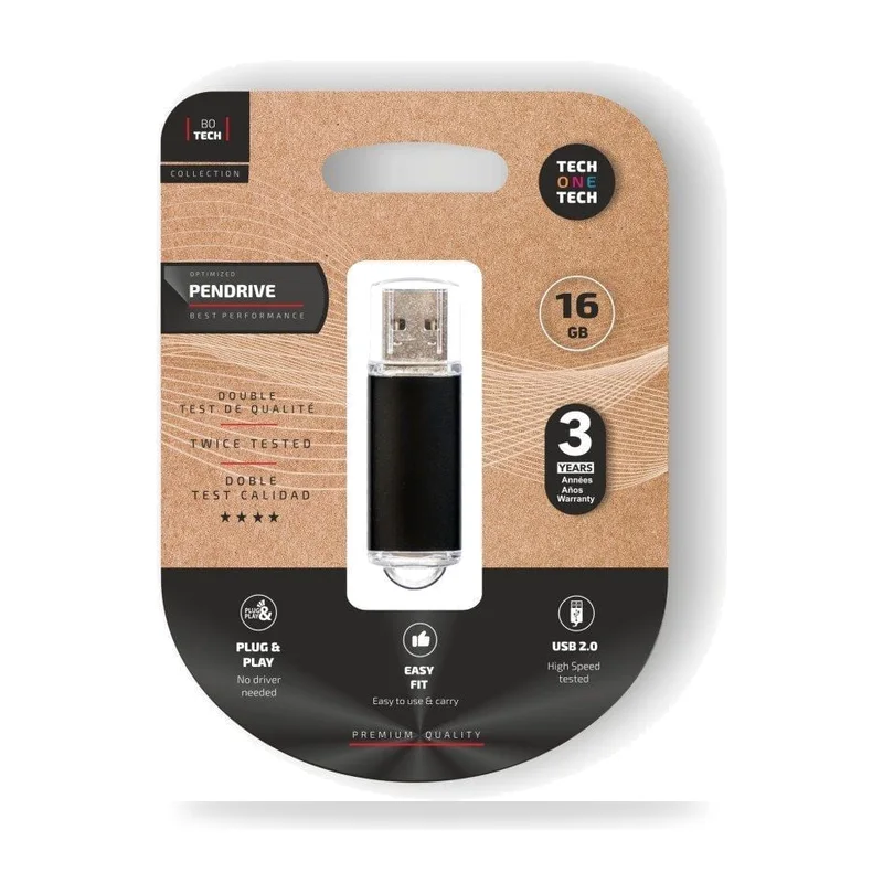 Pendrive 16GB Tech One Tech Basic USB 2.0/ Negro