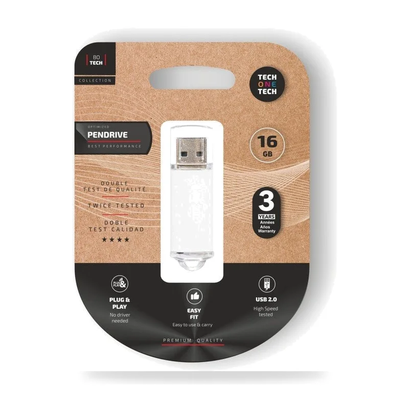 Pendrive 16GB Tech One Tech Basic USB 2.0/ Blanco
