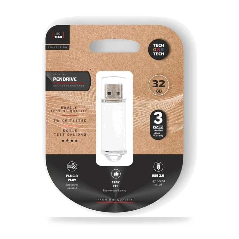 Pendrive 32GB Tech One Tech Basic USB 2.0/ Blanco