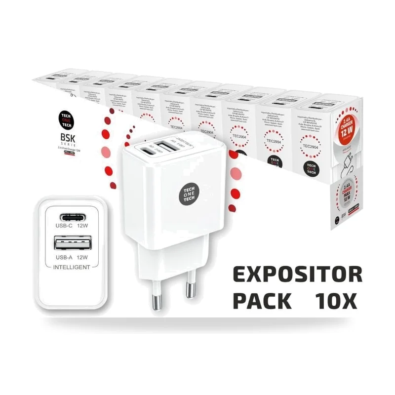 Pack 10 Cargadores de Pared Tech One Tech Basik TEC2954/ 1xUSB/ 12W