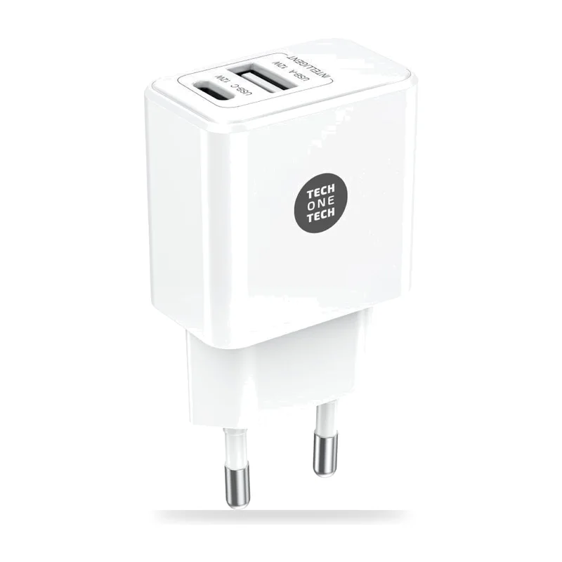 Cargador de Pared Tech One Tech TEC2904/ 1xUSB Tipo-C/ 1xUSB/ 12W/ Blanco