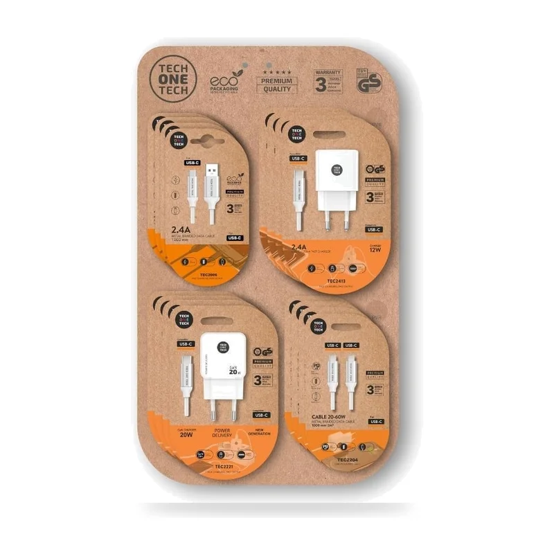 Expositor de Cargadores GaN y Cables Tech One Tech EKO 400801/ 4 ganchos/ Incluye 16 Productos