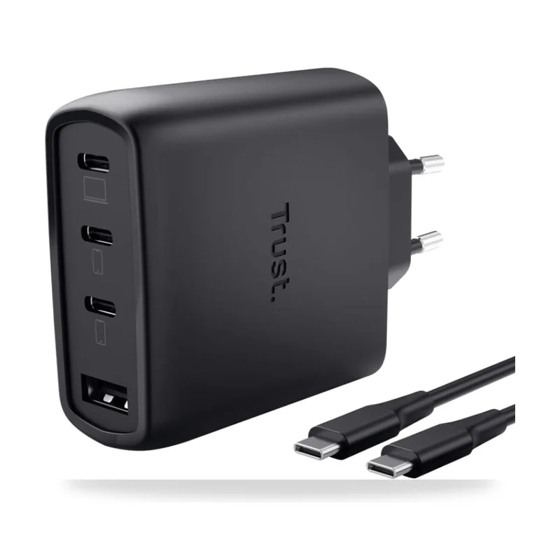 Cargador de Pared GaN Trust Maxo 65W 26067/ 3xUSB Tipo-C/ 1xUSB/ Incluye Cable USB Tipo-C/ 65W