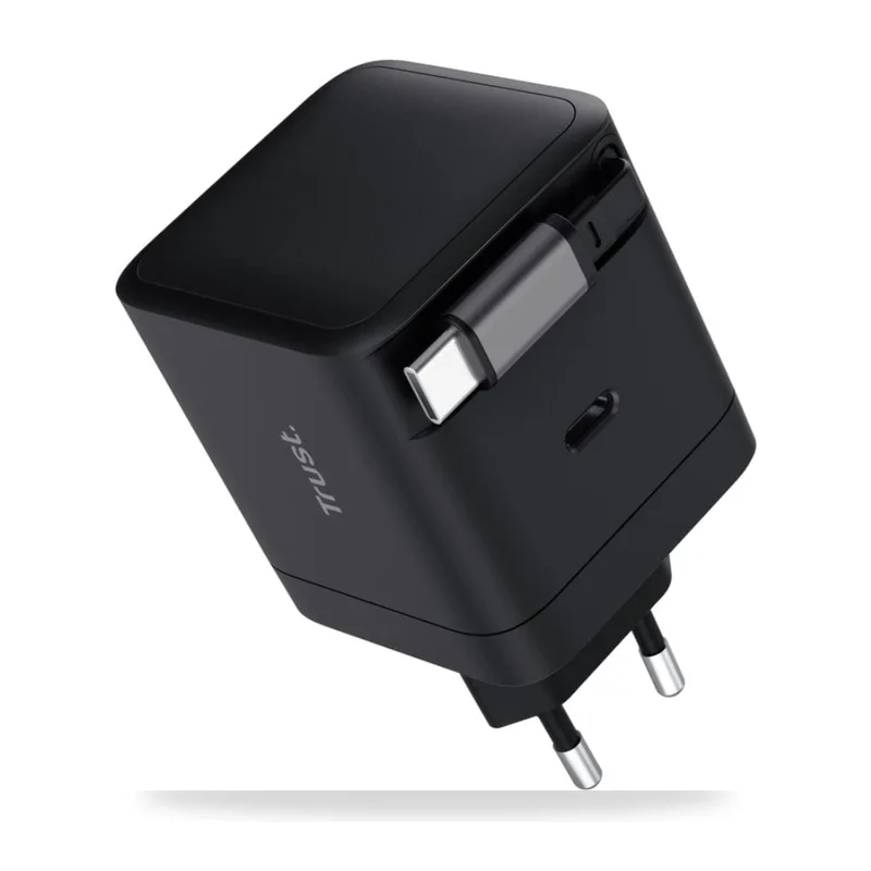 Cargador de Pared Trust Maxo 65W/ 1xUSB Tipo-C/ Incluye Cable USB Tipo-C Retráctil/ 65W