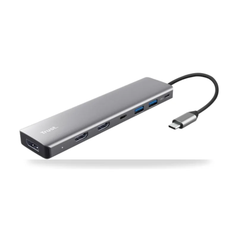 Docking USB Tipo-C Trust Dalyx/ 2xUSB/ 2xHDMI 4K/ 1xDisplayPort/ 1xUSB Tipo-C PD/ Gris