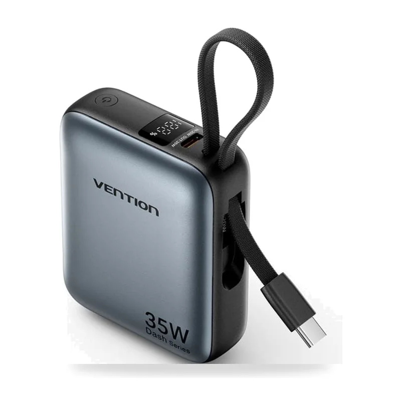 Powerbank 10000mAh Vention FHFH0/ 35W/ Gris/ Incluye Cable USB Tipo-C