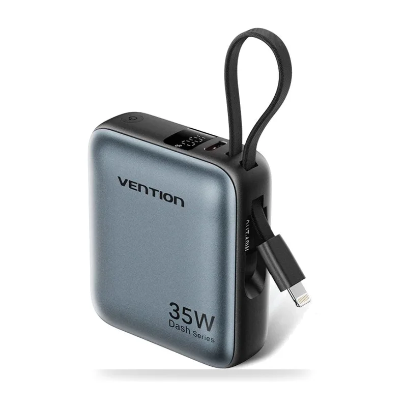 Powerbank 10000mAh Vention FHFN0/ 35W/ Gris/ Incluye Cable USB TIpo-C y Lightning