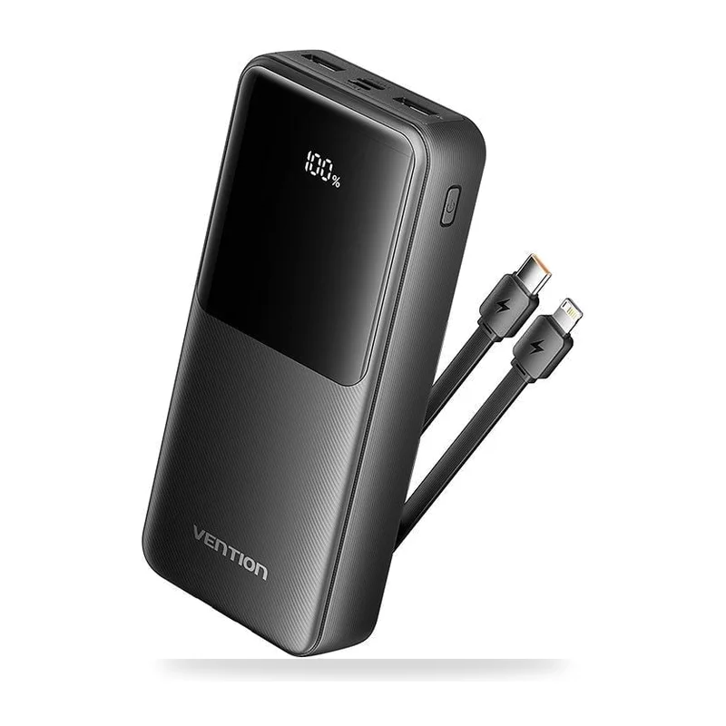 Powerbank 20000mAh Vention FHPB0/ 22.5W/ Negra/ Incluye Cable USB Tipo-C y Lightning