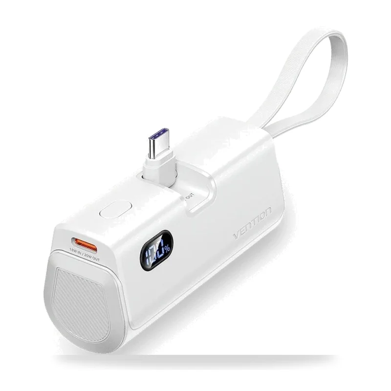 Powerbank 4800mAh Vention FHQW0/ 22.5W/ Blanca/ Incluye Cable USB Tipo-C y Lightning